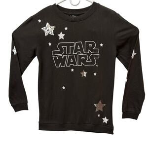 Star Wars galaxy women sweatshirt black silver white stars sequin XS long sleeve